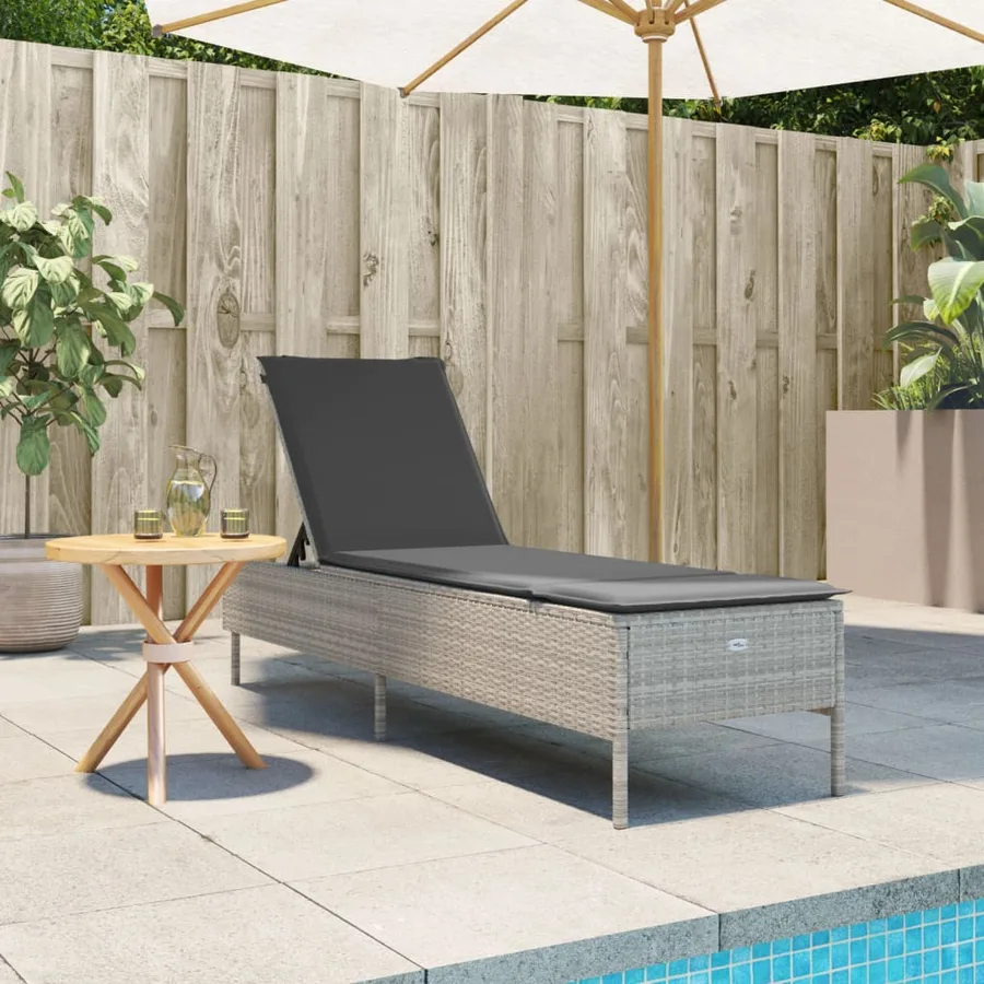 Chaise longue avec coussin gris clair résine tressée - 3