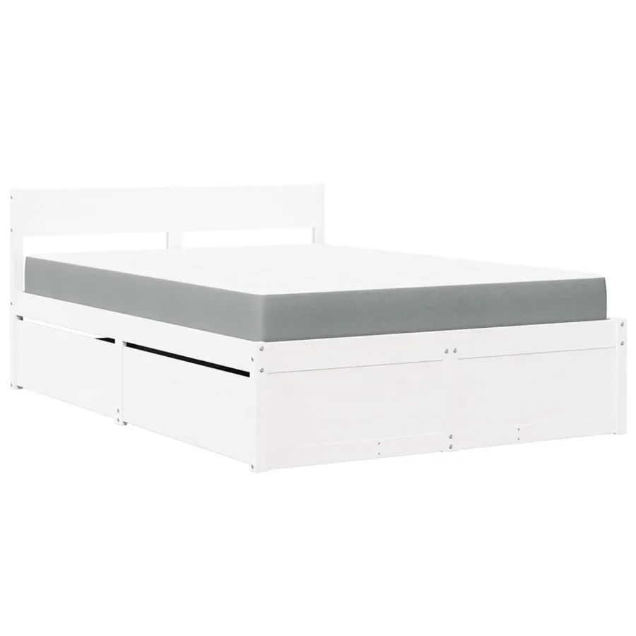 Lit avec tiroirs et matelas blanc 140x190 cm bois massif de pin - 2