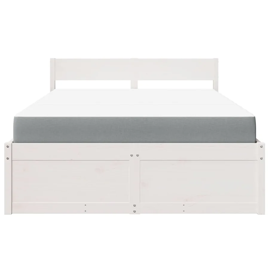 Lit avec tiroirs et matelas blanc 140x190 cm bois massif de pin - 4