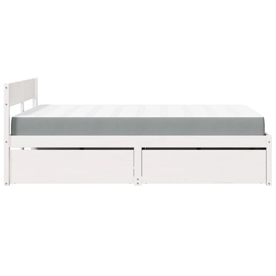 Lit avec tiroirs et matelas blanc 140x190 cm bois massif de pin - 5