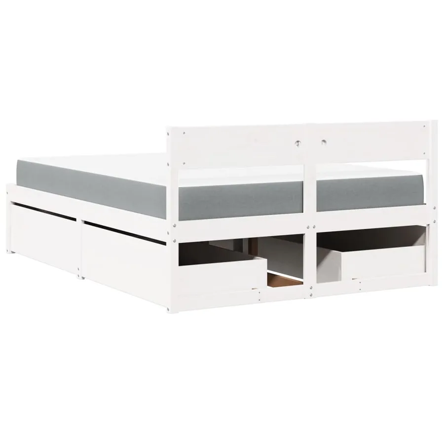 Lit avec tiroirs et matelas blanc 140x190 cm bois massif de pin - 6