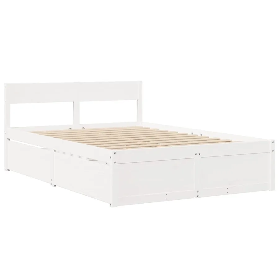 Lit avec tiroirs et matelas blanc 140x190 cm bois massif de pin - 7
