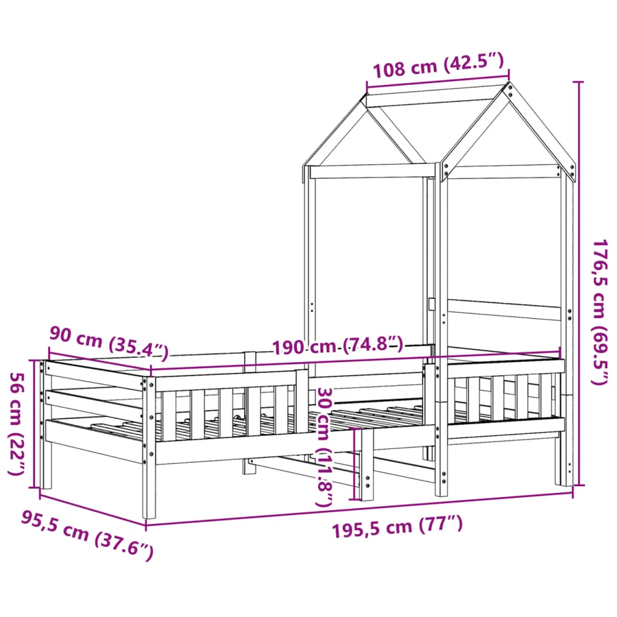 Cadre de lit avec toit sans matelas cire marron 90x190 cm - 11