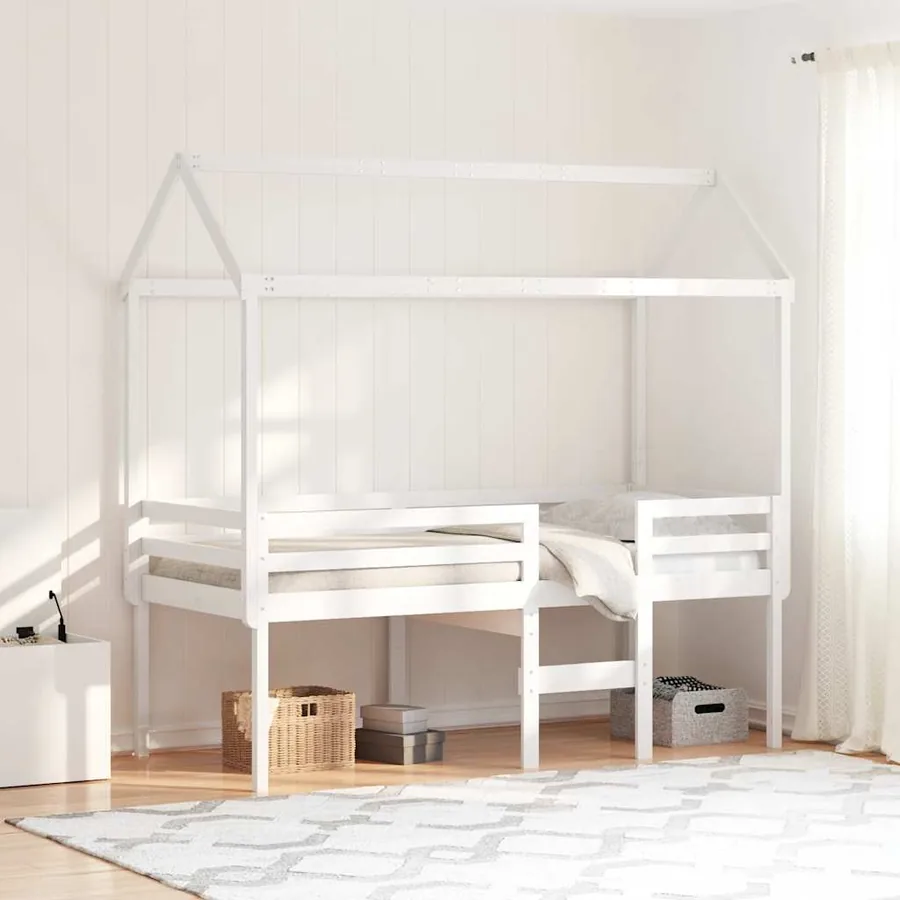 Lit haut sans matelas blanc 90x200 cm bois de pin massif