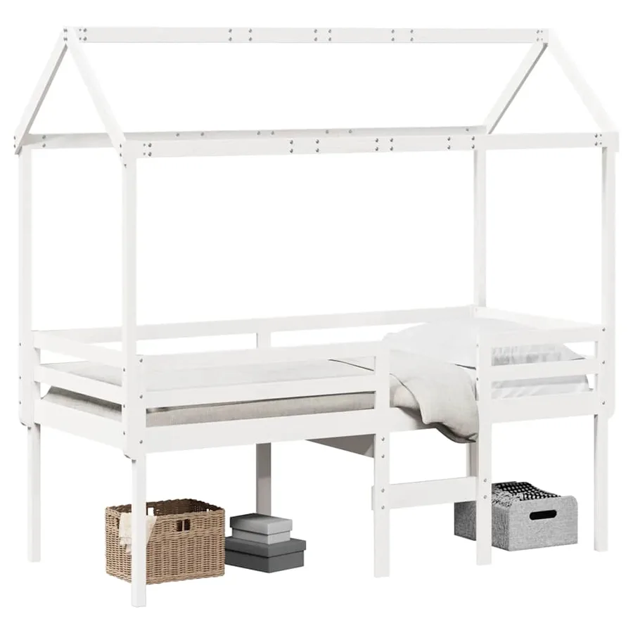 Lit haut sans matelas blanc 90x200 cm bois de pin massif - 2