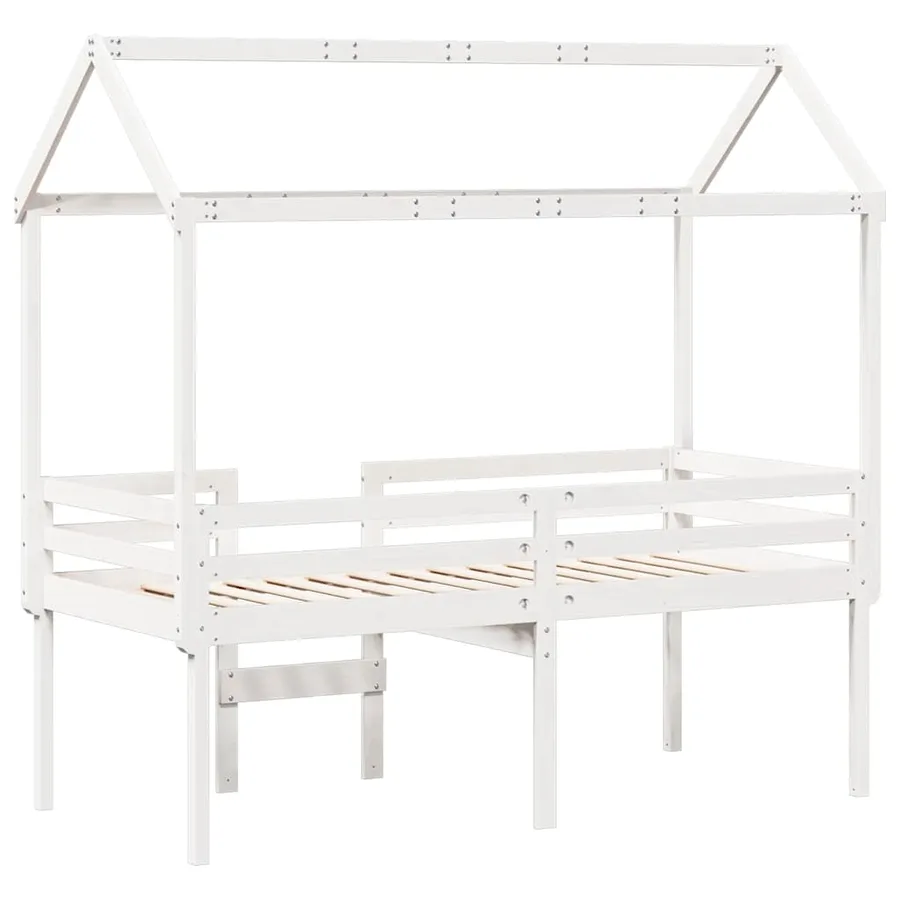 Lit haut sans matelas blanc 90x200 cm bois de pin massif - 8