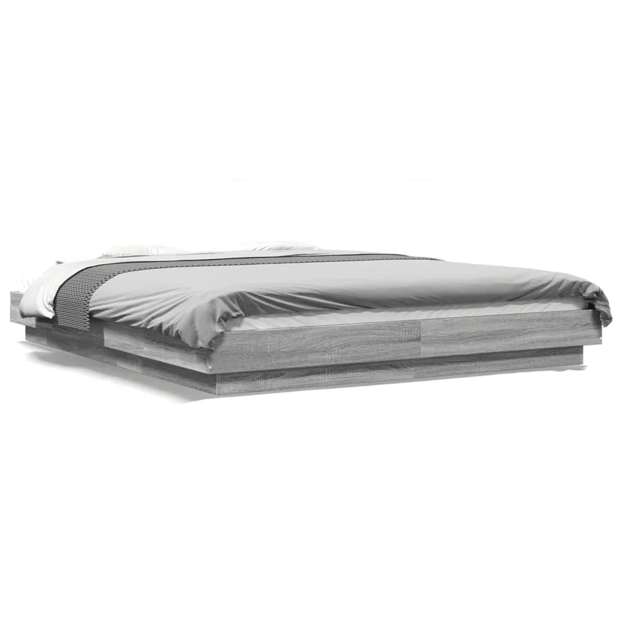 Cadre de lit et lumières LED sans matelas sonoma gris 150x200cm - 2