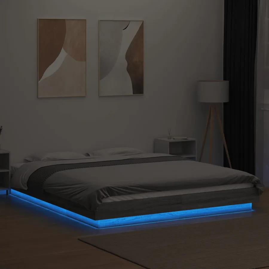 Cadre de lit et lumières LED sans matelas sonoma gris 150x200cm - 4