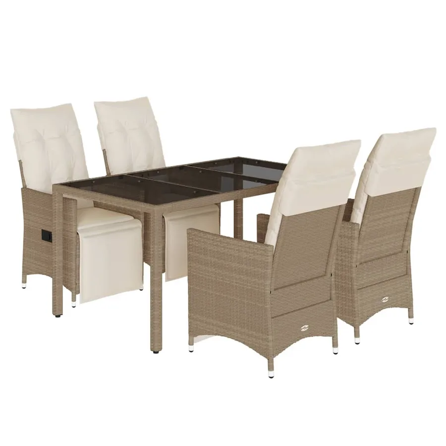 Ensemble de bistro de jardin 5 pcs coussins beige poly rotin - 2
