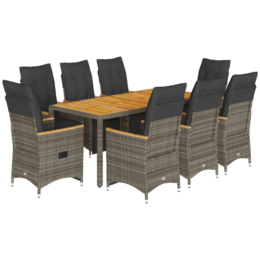 Ensemble de bistro de jardin 9 pcs coussins gris poly rotin - 2