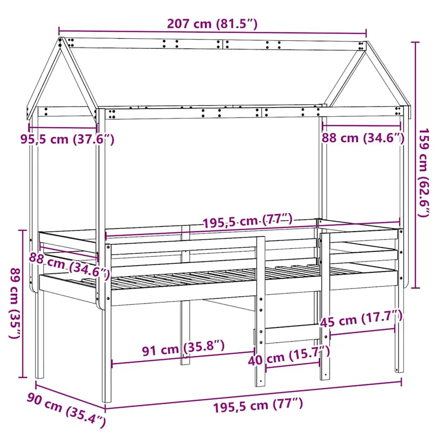 Lit haut sans matelas 90x190 cm bois de pin massif - 12
