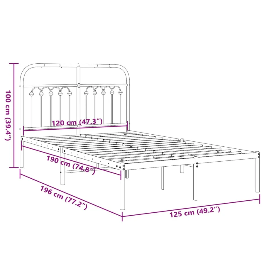Cadre de lit métal sans matelas et tête de lit blanc 120x190 cm - 8