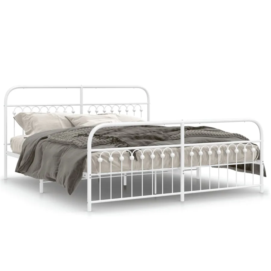 Cadre de lit métal sans matelas et pied de lit blanc 183x203 cm - 2