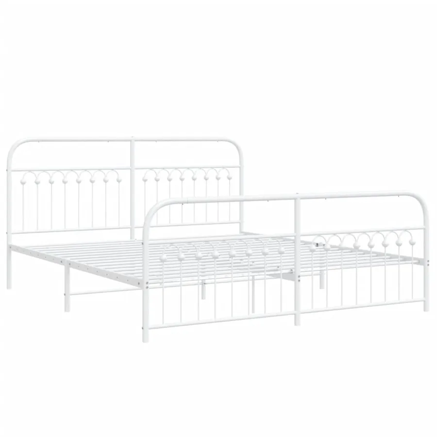 Cadre de lit métal sans matelas et pied de lit blanc 183x203 cm - 3