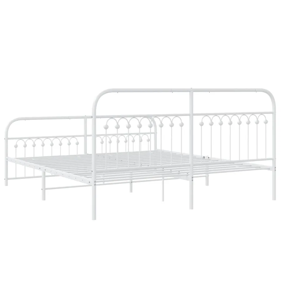 Cadre de lit métal sans matelas et pied de lit blanc 183x203 cm - 6