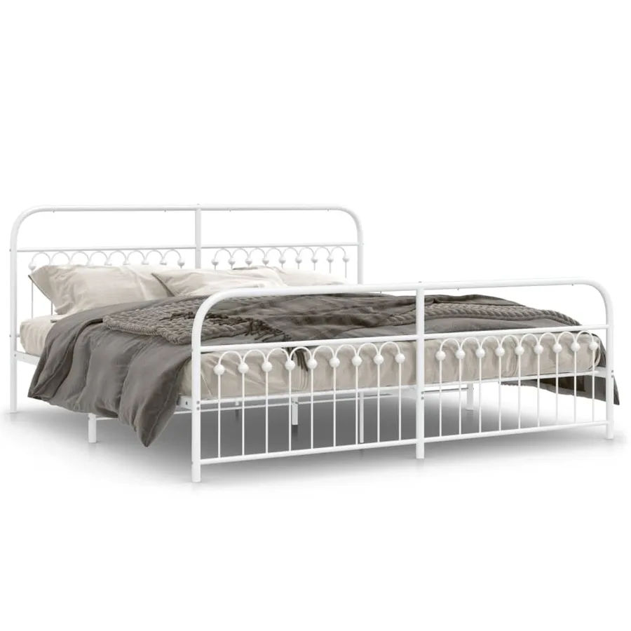 Cadre de lit métal sans matelas et pied de lit blanc 193x203 cm - 2