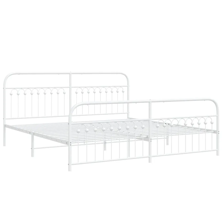 Cadre de lit métal sans matelas et pied de lit blanc 193x203 cm - 3