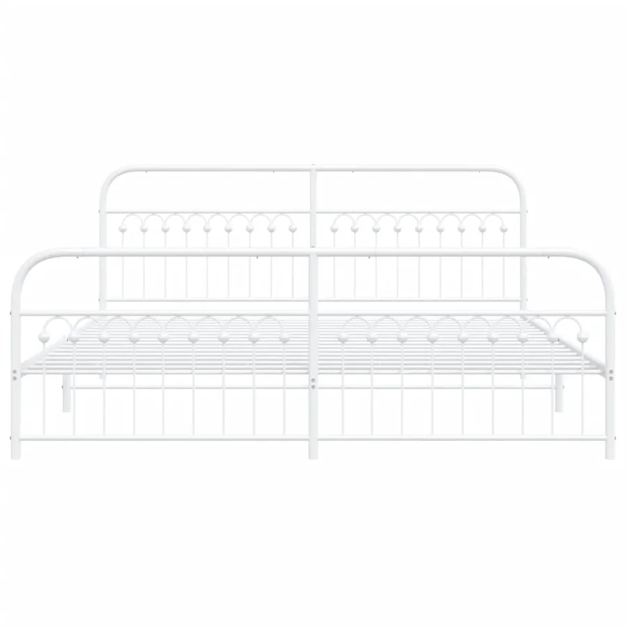 Cadre de lit métal sans matelas et pied de lit blanc 193x203 cm - 4