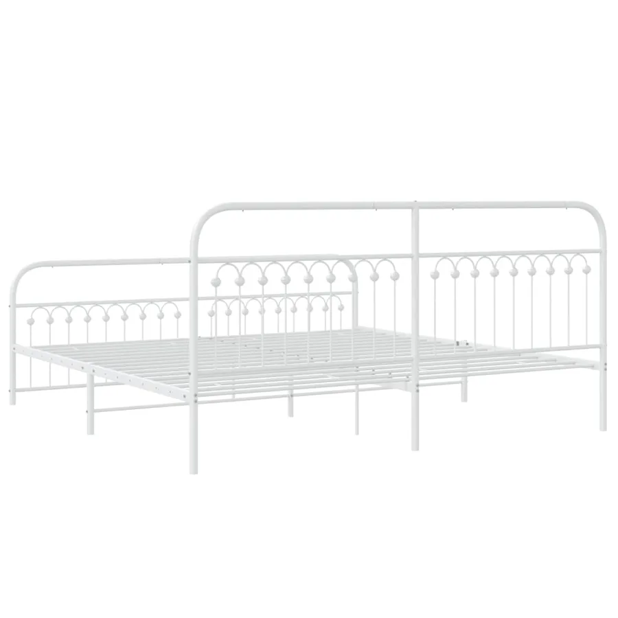 Cadre de lit métal sans matelas et pied de lit blanc 193x203 cm - 6