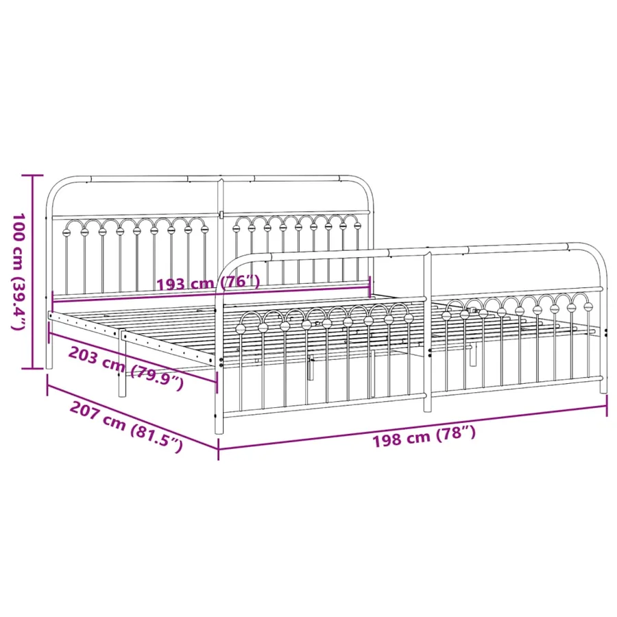 Cadre de lit métal sans matelas et pied de lit blanc 193x203 cm - 8