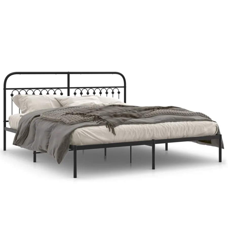 Cadre de lit métal sans matelas avec tête de lit noir 183x203cm - 2