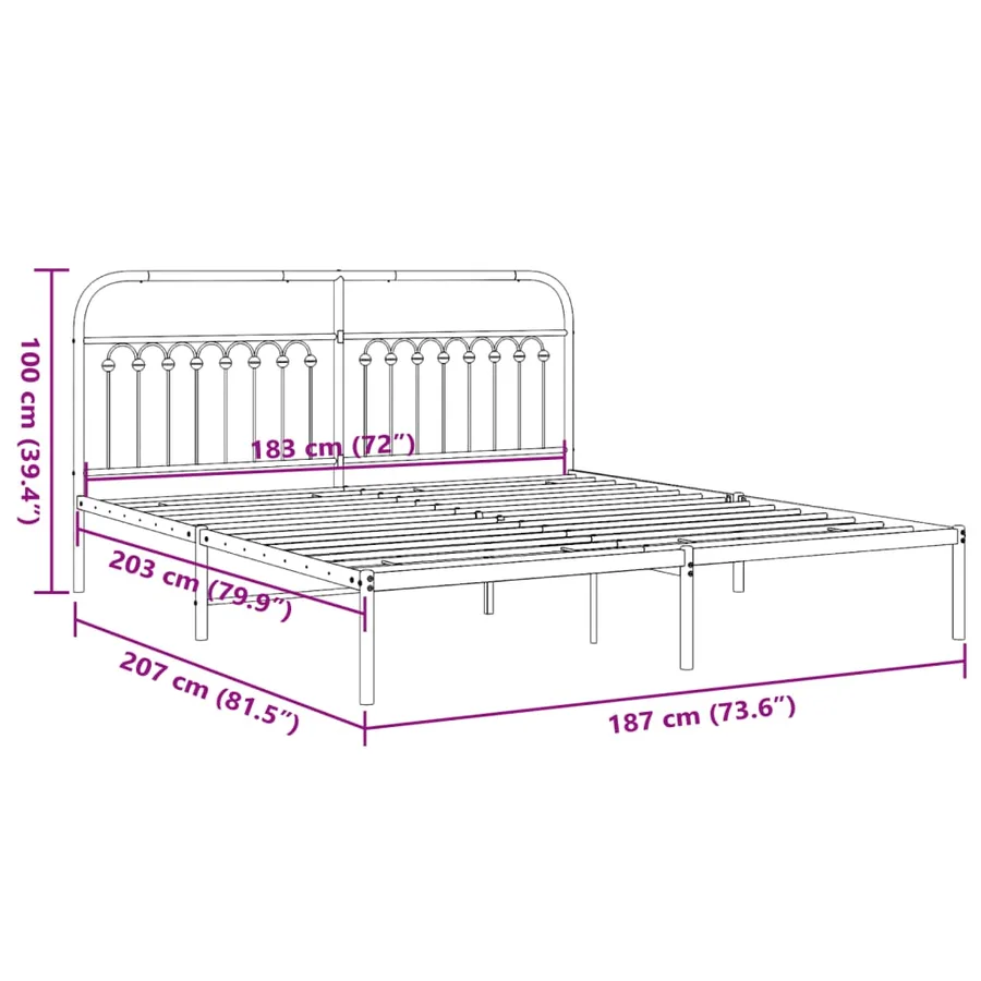 Cadre de lit métal sans matelas avec tête de lit noir 183x203cm - 8