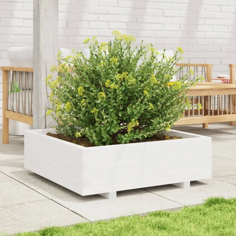 Jardinière blanc 80x80x26,5 cm bois de pin massif - 3