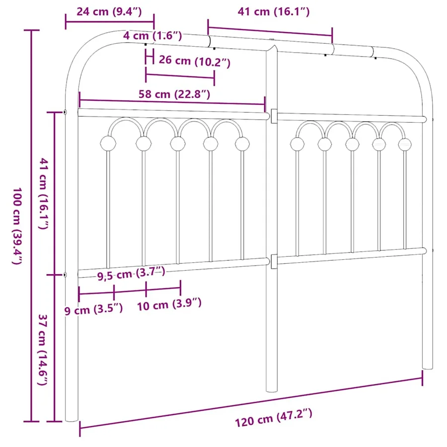 Tête de lit de remplacement métal noir 120 cm - 6