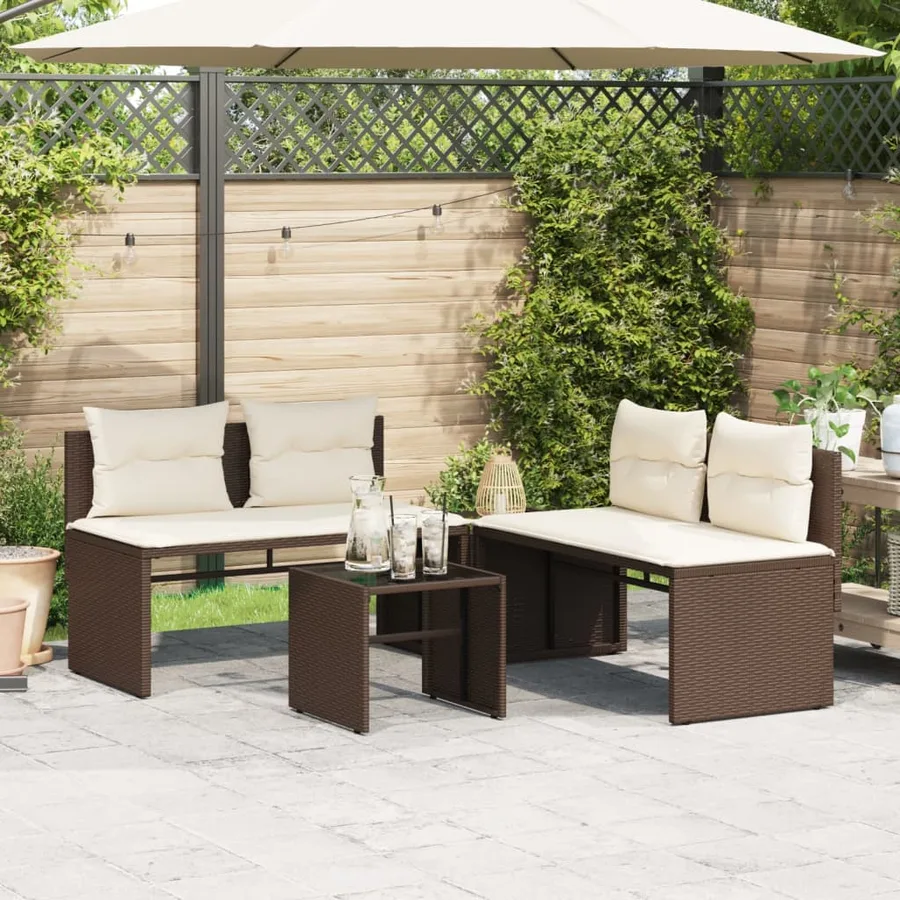 Salon de jardin 4 pcs avec coussins marron résine tressée - 3