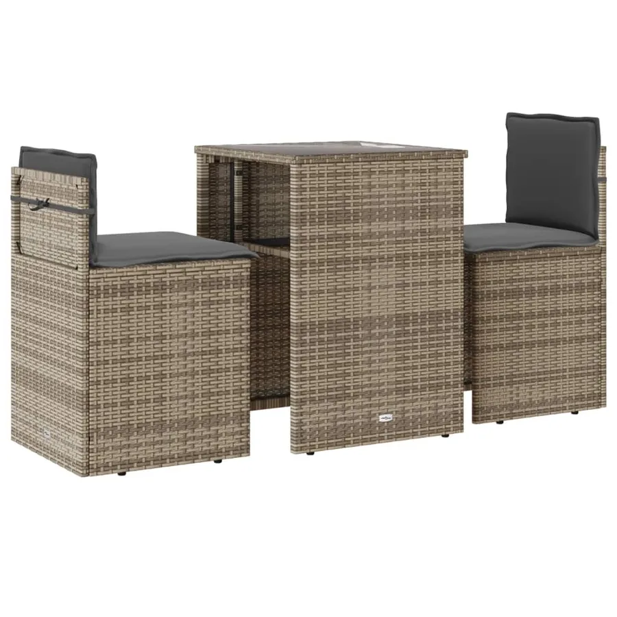Ensemble de bistro 3 pcs avec coussins beige résine tressée - 2
