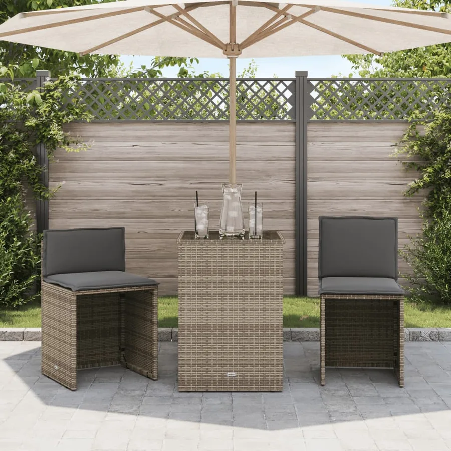 Ensemble de bistro 3 pcs avec coussins beige résine tressée - 3