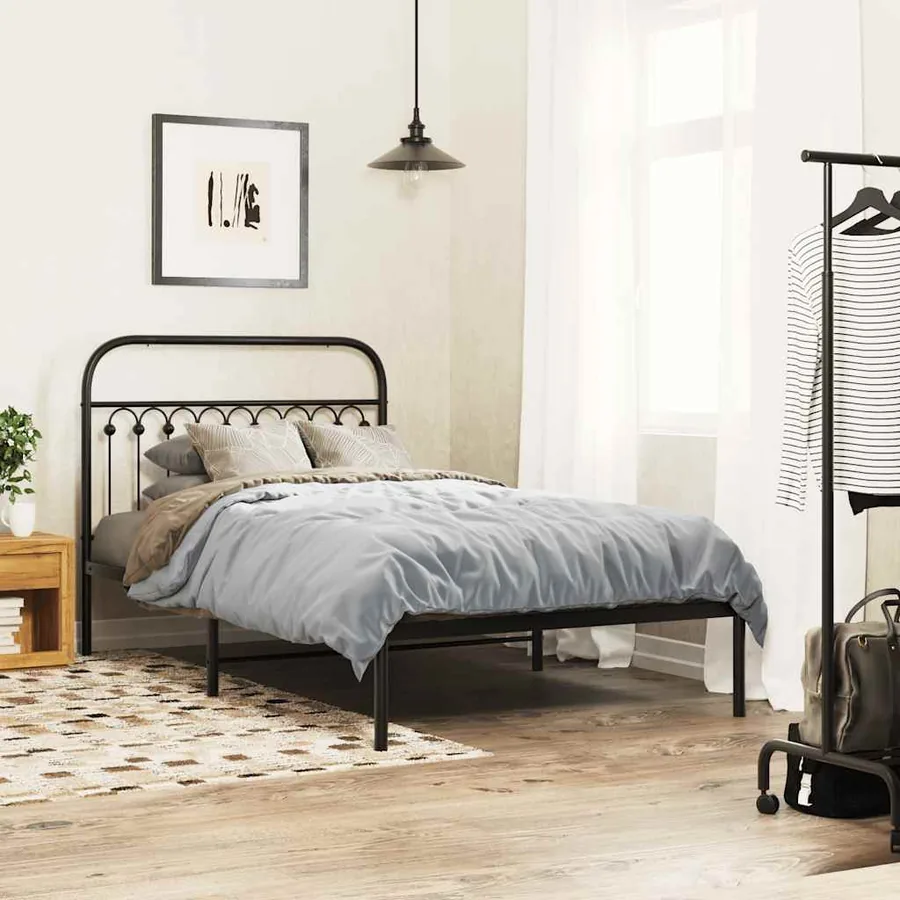 Cadre de lit métal sans matelas avec tête de lit noir 107x203cm