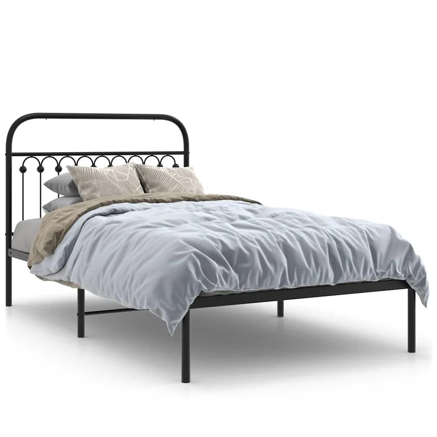 Cadre de lit métal sans matelas avec tête de lit noir 107x203cm - 2