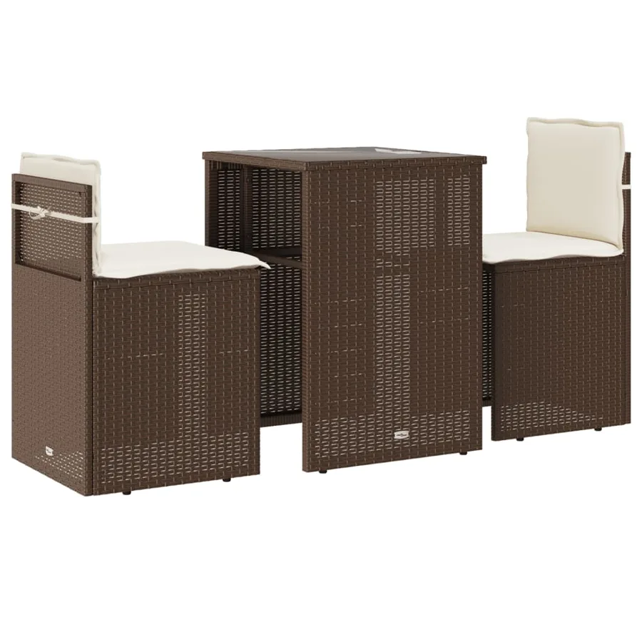 Ensemble de bistro 3 pcs avec coussins marron résine tressée - 2