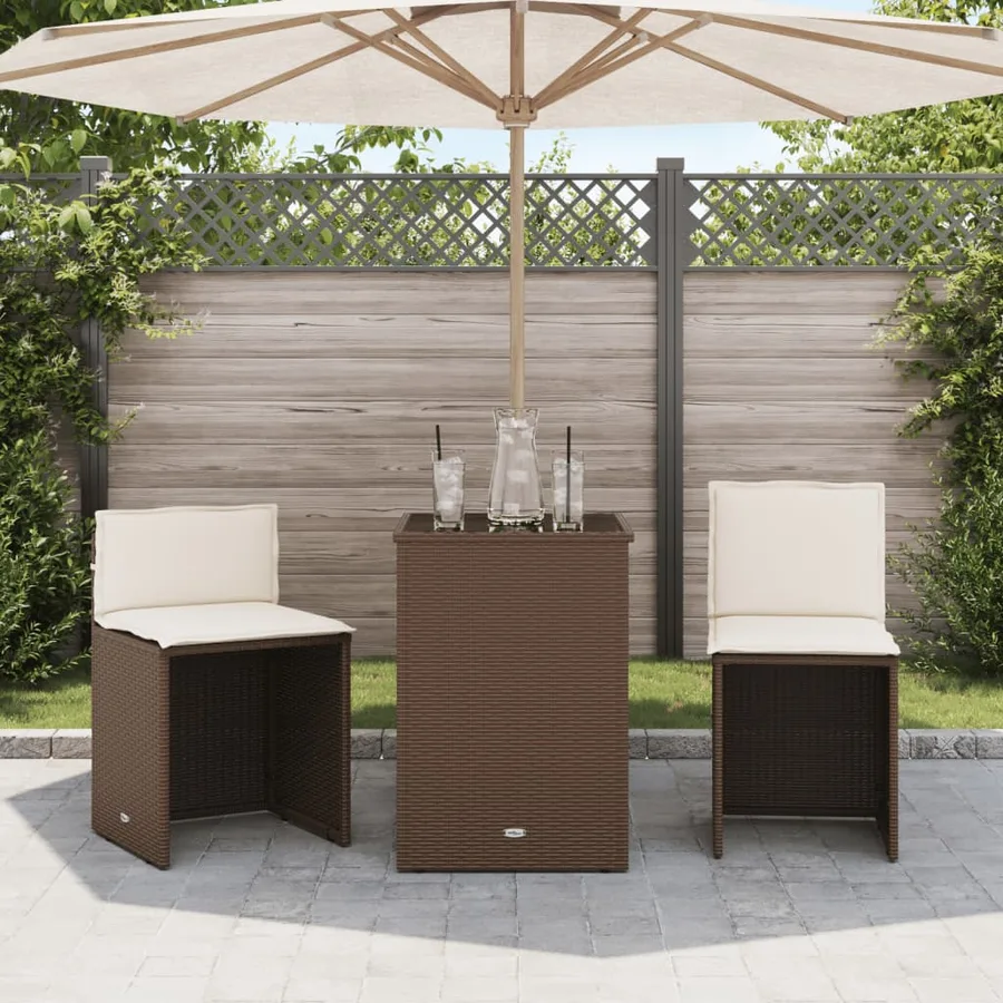Ensemble de bistro 3 pcs avec coussins marron résine tressée - 3