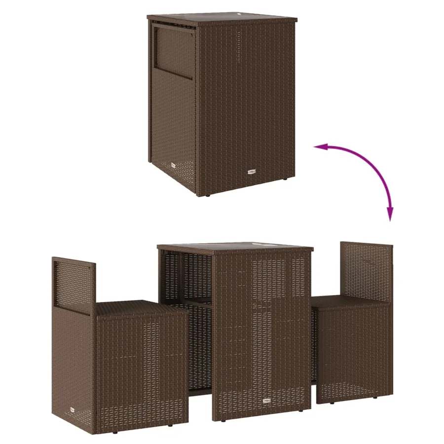 Ensemble de bistro 3 pcs avec coussins marron résine tressée - 8