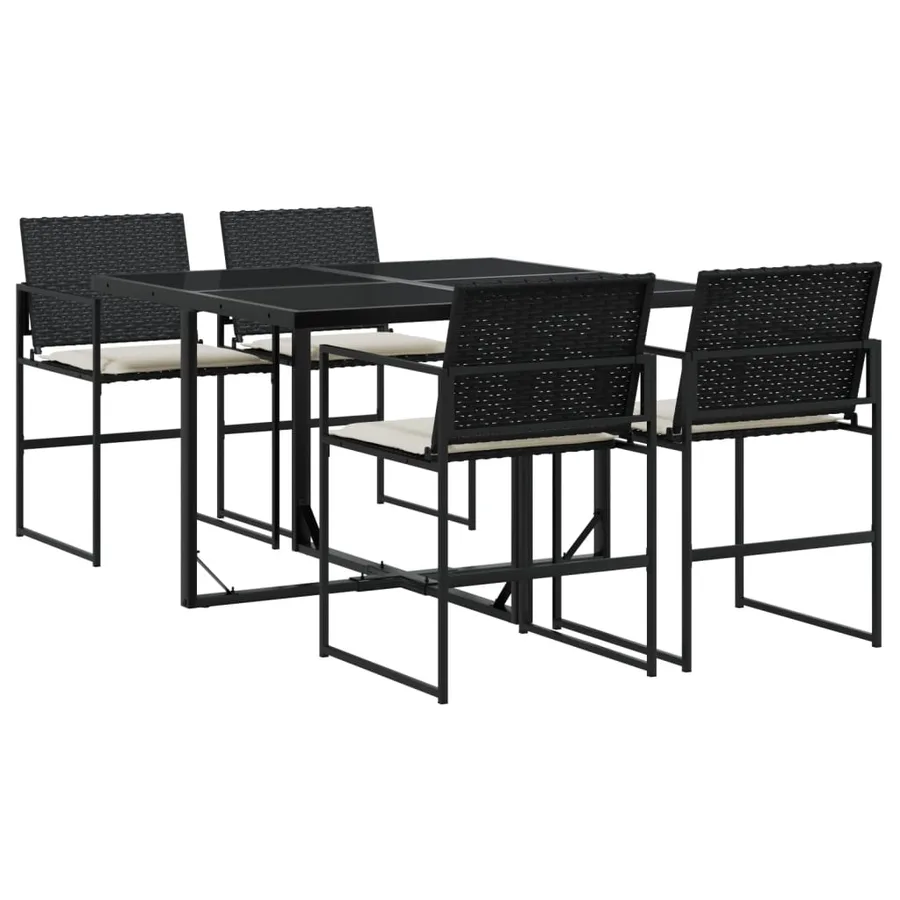 Ensemble à manger de jardin coussins 5pcs noir résine tressée - 2