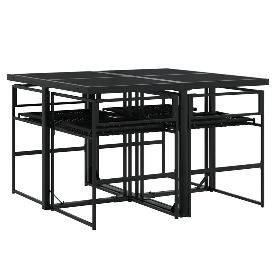 Ensemble à manger de jardin coussins 5pcs noir résine tressée - 7