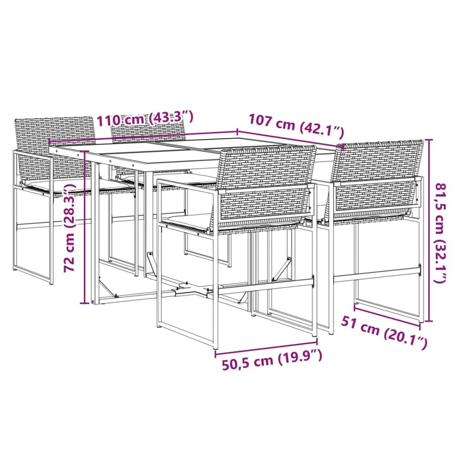 Ensemble à manger de jardin coussins 5pcs noir résine tressée - 9