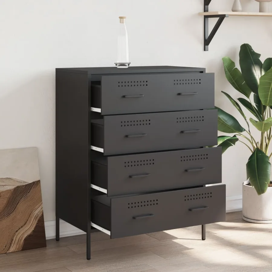 Buffet noir 68x39x89 cm acier - 3