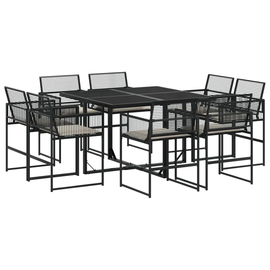Ensemble à manger de jardin 9pcs coussins noir résine tressée - 2