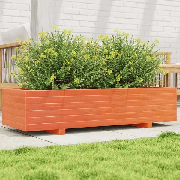 Jardinière cire marron 110x40x26,5 cm bois de pin massif
