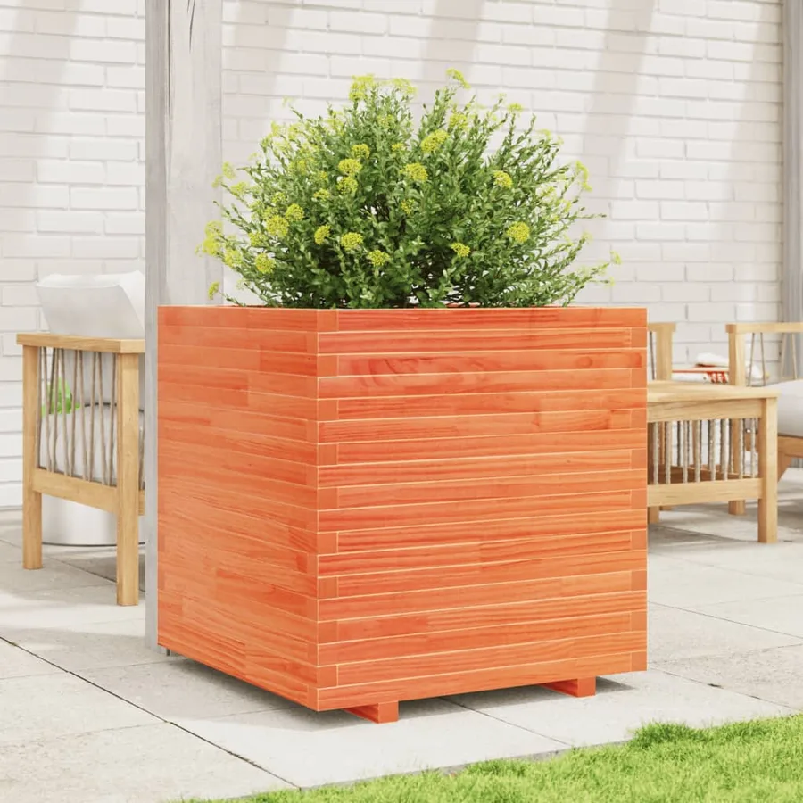 Jardinière cire marron 70x70x72 cm bois de pin massif - 3