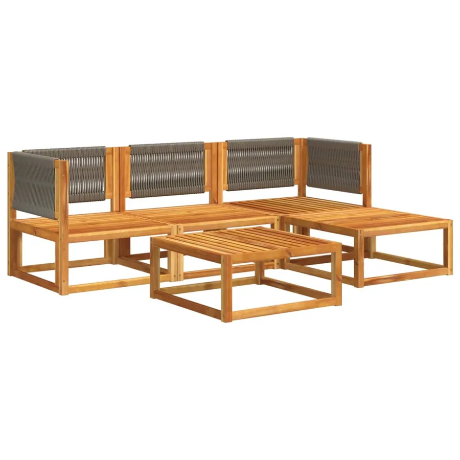 Ensemble de canapés de jardin 5 pièces avec coussins en bois d'acacia et corde - 3