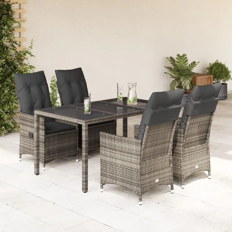 Ensemble à manger de jardin 5 pcs coussins gris résine tressée