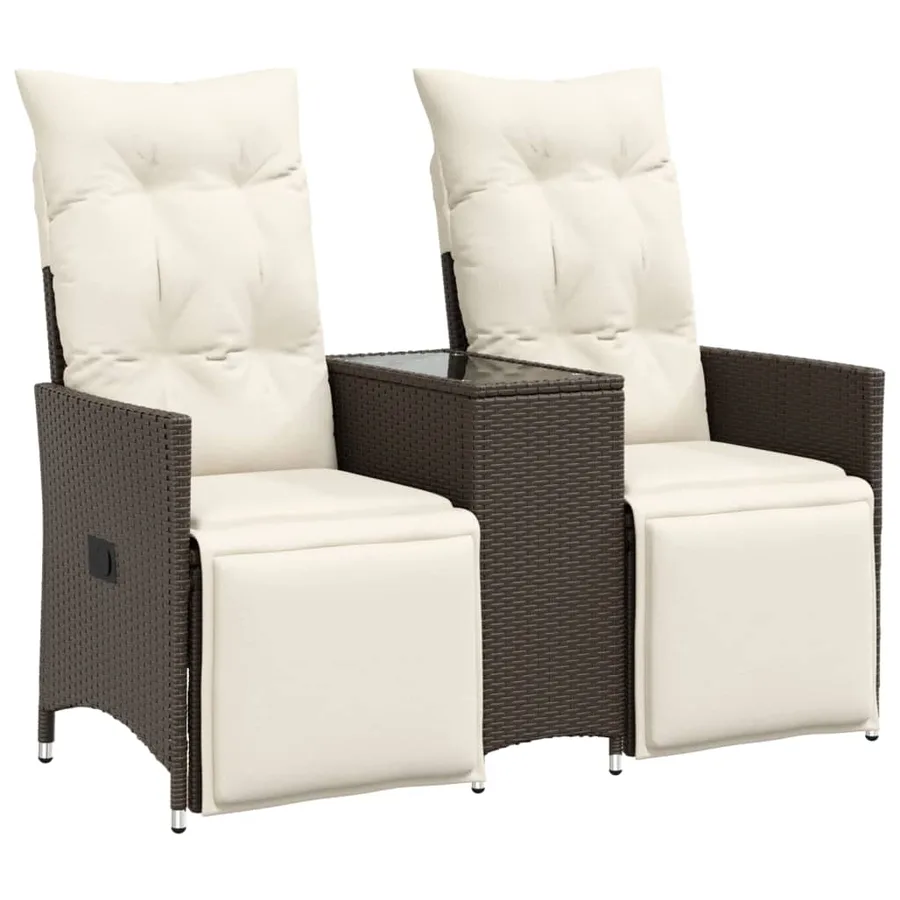 Canapé de jardin inclinable 2 places avec table marron rotin - 2
