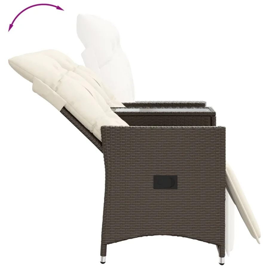 Canapé de jardin inclinable 2 places avec table marron rotin - 7