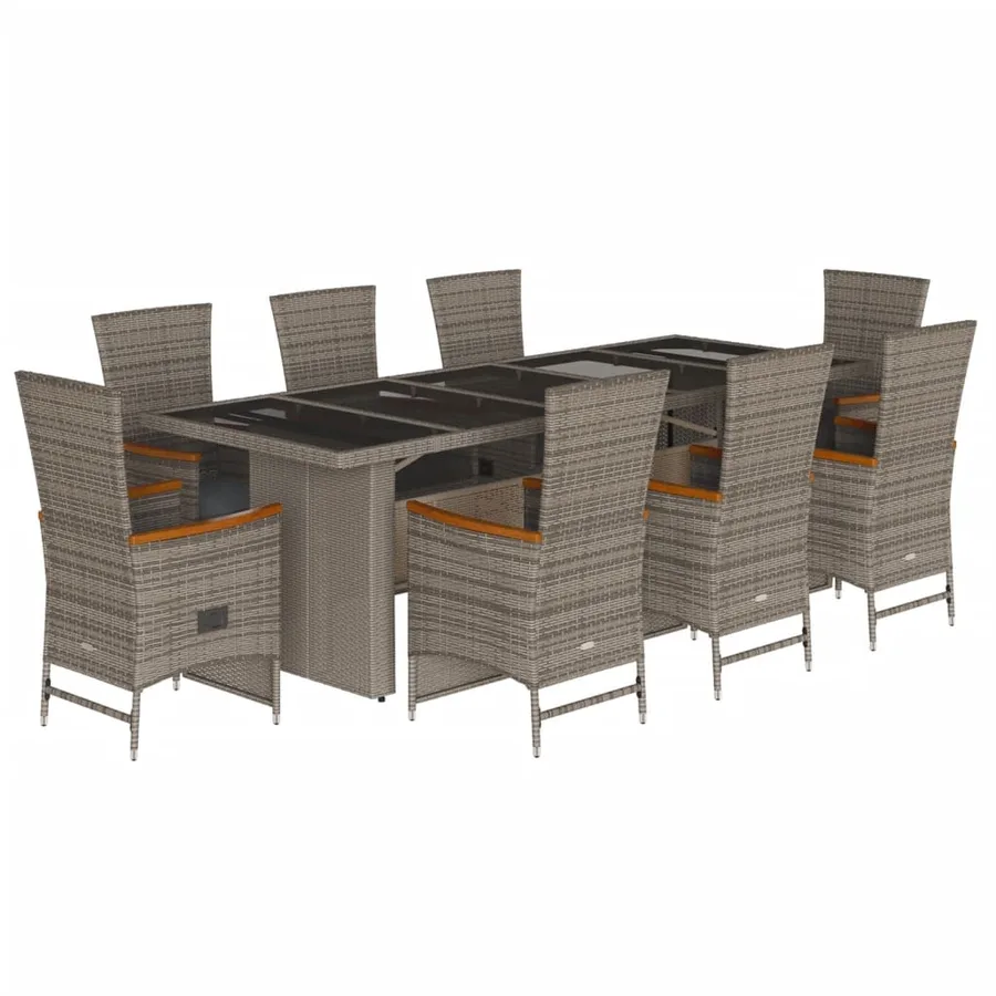 Ensemble à manger de jardin 9 pcs coussins gris résine tressée - 2