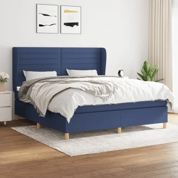 Sommier à lattes de lit avec matelas Bleu 180x200 cm Tissu
