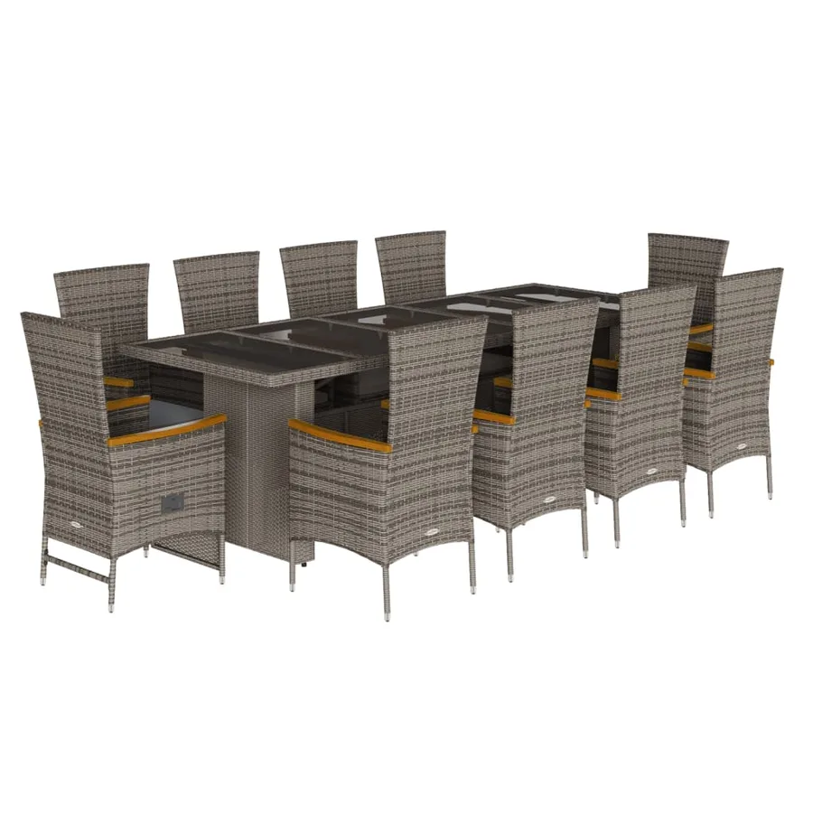 Ensemble à manger de jardin 11pcs avec coussins gris poly rotin - 2
